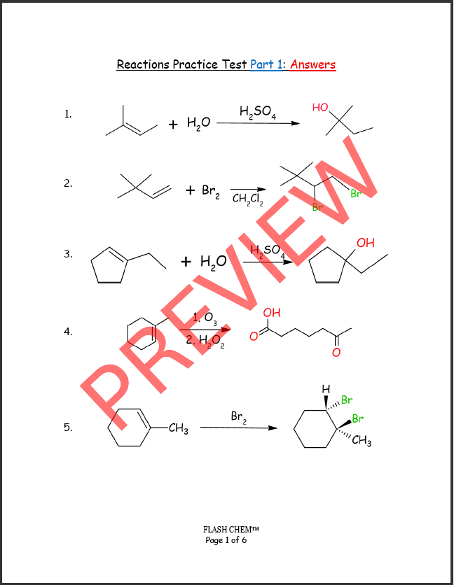 Answers- Reactions Practice Test (Pt. 1)
